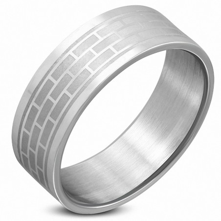 8mm | Bague à bande plate en damier / grille à finition mate en acier inoxydable