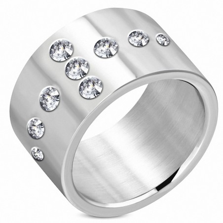 Bague de bande plate en croix en acier inoxydable avec cz transparent