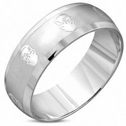 8mm | Bague demi-ronde demi-ronde en acier inoxydable avec face en tête de mort