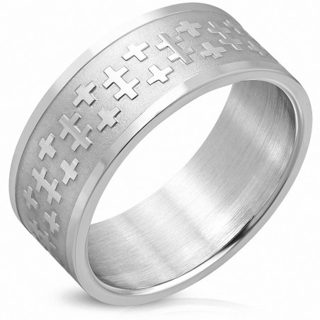 10mm | Bague de bande plate en croix latine à fini mat en acier inoxydable