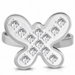 Bague fantaisie papillon PaveSet en acier inoxydable avec CZ transparent