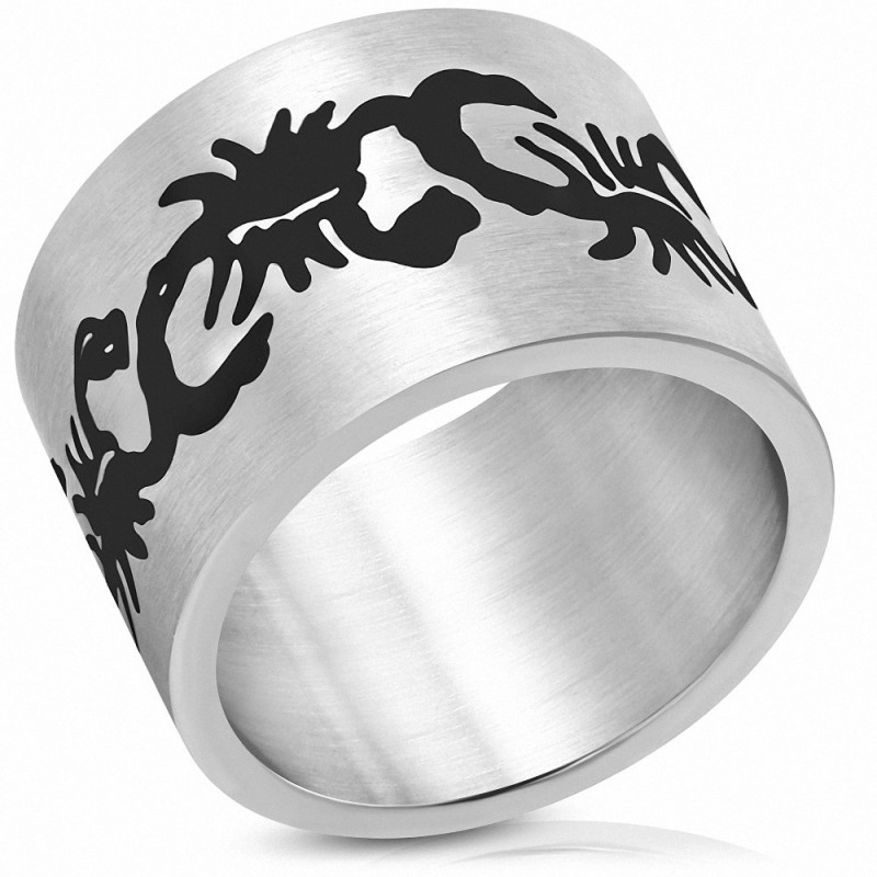 Bague de bande plate large avec signe du zodiaque Scorpion fini mat en acier inoxydable