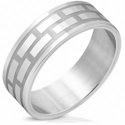 7.8mm | Bague à bande plate en damier / grille à finition mate en acier inoxydable