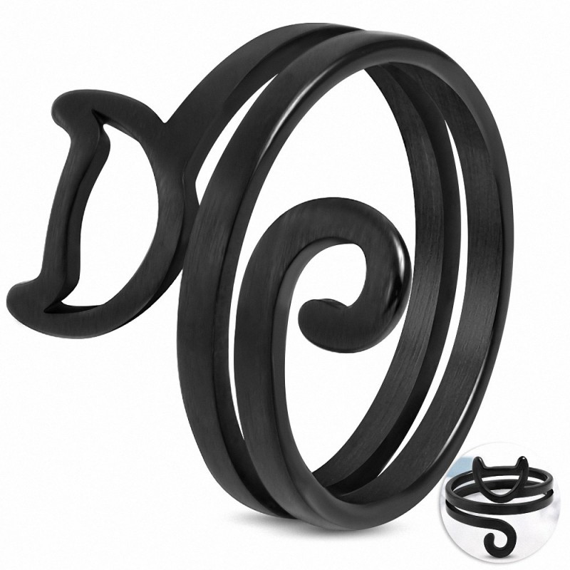 Bague fantaisie pour chat avec finition en acier inoxydable noir mat