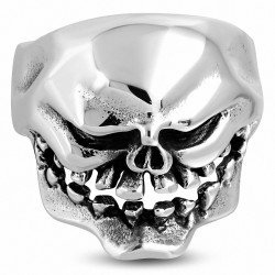 Bague de motard avec crâne de zombie en acier inoxydable à 2 tons