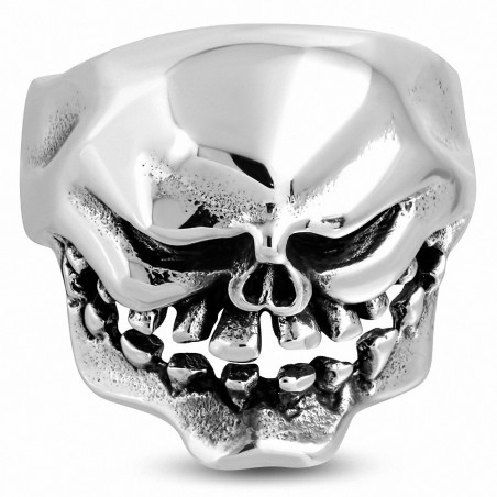 Bague de motard avec crâne de zombie en acier inoxydable à 2 tons