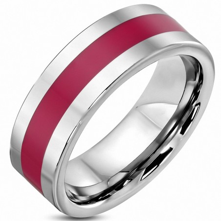 8mm | Bague à ajustement confortable, coupe ajustée, rayure rose en carbure de tungstène