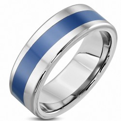 8mm | Bague à ajustement confortable à rayures bleues émaillées au carbure de tungstène