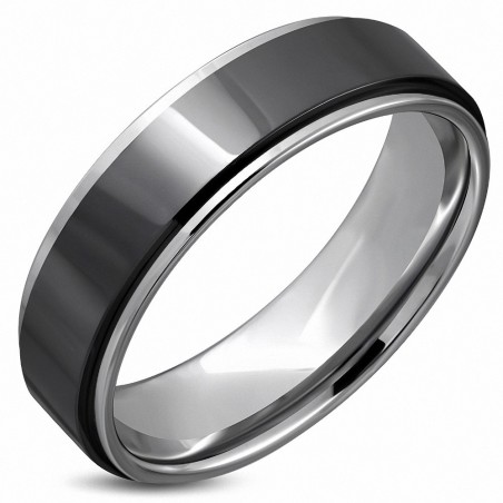 8mm | Bague demi-ronde demi-ronde, coupe confortable, en carbure de tungstène à rayures en céramique noires