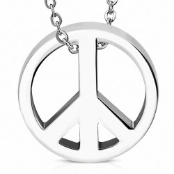 Pendentif avec charm de signe de paix en acier inoxydable