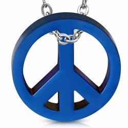 Pendentif Charm Signe de la Paix en Acier Inoxydable Bleu