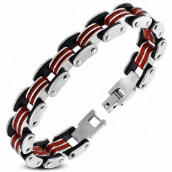 Bracelet à maillons  hommes en acier inoxydable avec caoutchouc rouge et noir à 112