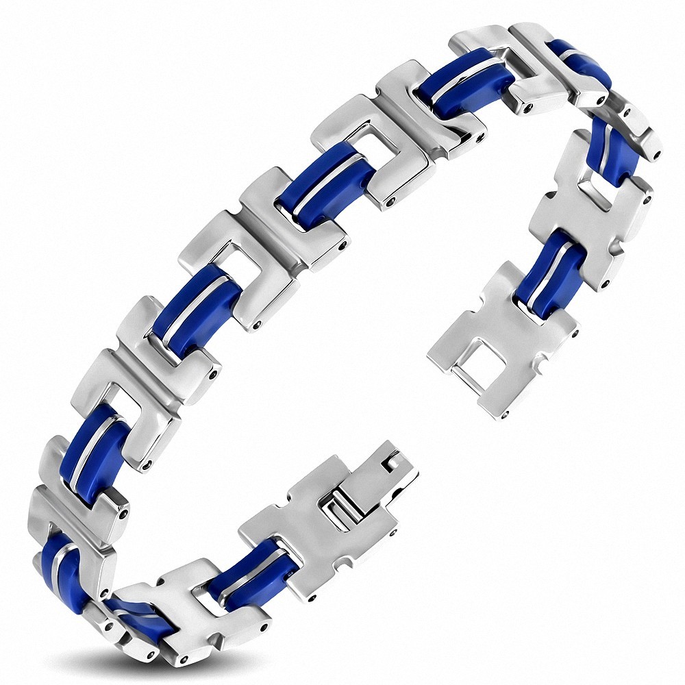 Bracelet à maillons  hommes en alphabet C bicolore en caoutchouc bleu royal