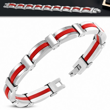 Bracelet à maillons panthère en acier inoxydable avec caoutchouc rouge 191