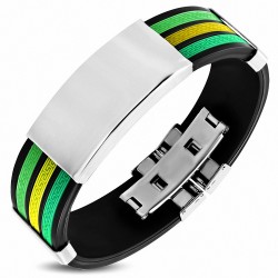 Bracelet en caoutchouc 4 tons noir à rayures noires avec clé en grec et vert clair - Jaune
