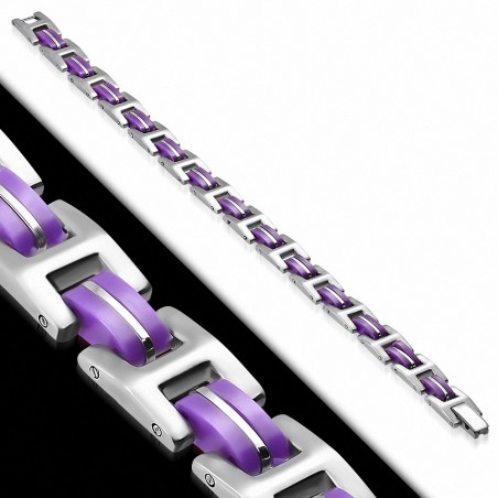 Bracelet lien en acier inoxydable avec maillons panthère en caoutchouc violet / violet