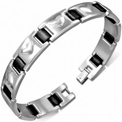 Bracelet à maillons en forme de panthère en forme de coeur en acier inoxydable avec 2 rubans de caoutchouc noir