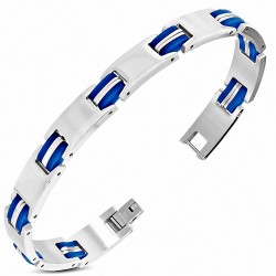 Bracelet à maillons panthère en acier inoxydable avec caoutchouc bleu 412