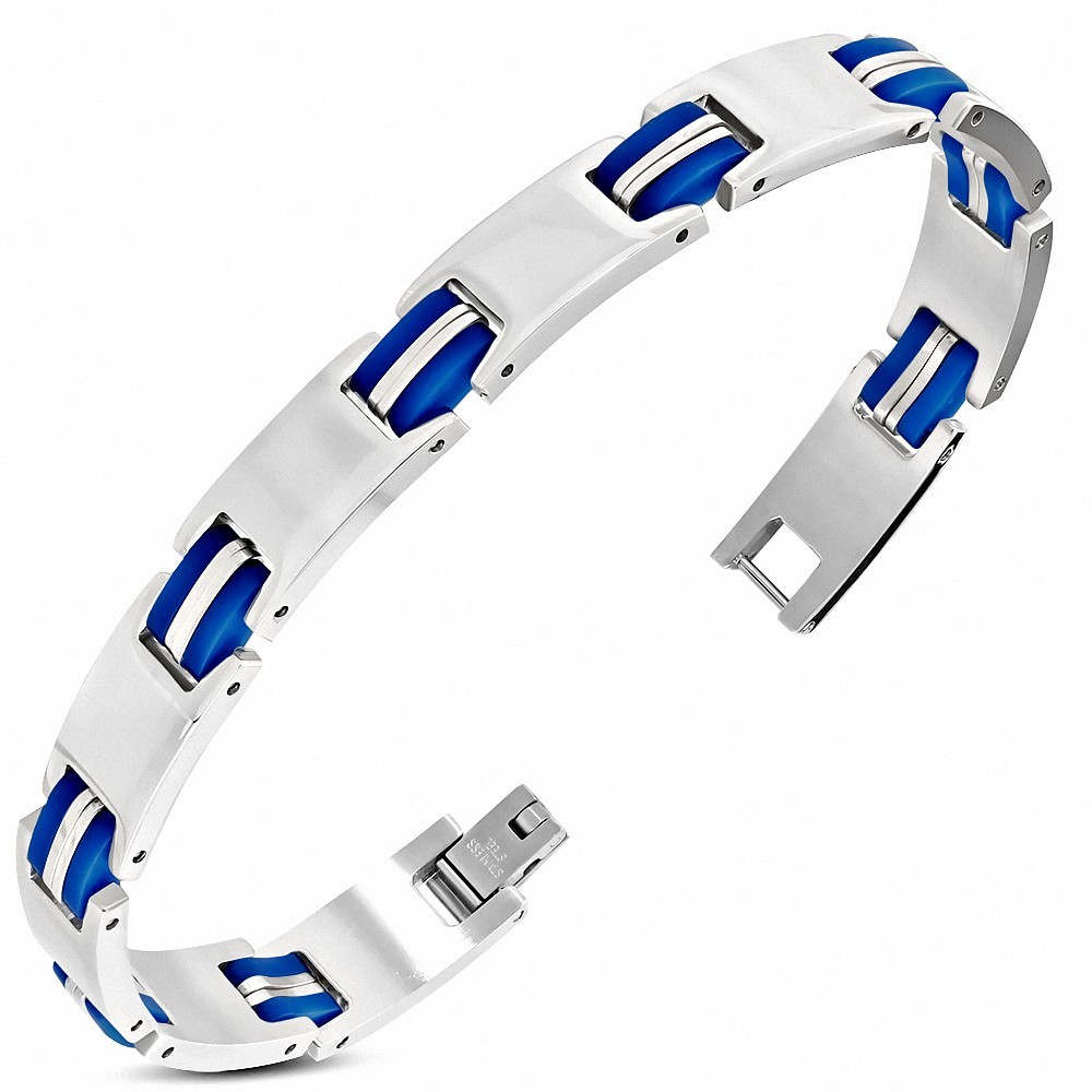 Bracelet à maillons panthère en acier inoxydable avec caoutchouc bleu 412