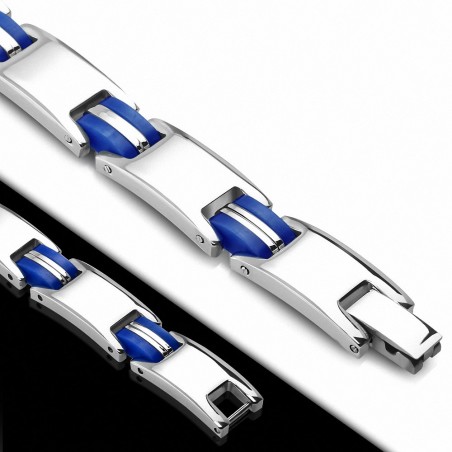 Bracelet à maillons panthère en acier inoxydable avec caoutchouc bleu 412