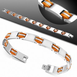 Bracelet à maillons panthère en acier inoxydable avec caoutchouc orange 414