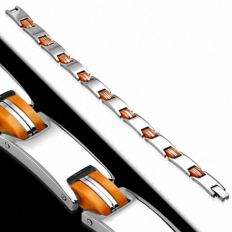 Bracelet à maillons panthère en acier inoxydable avec caoutchouc orange 414