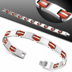 Bracelet à maillons panthère en acier inoxydable avec caoutchouc rouge 415