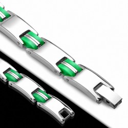 Bracelet à maillons panthère en acier inoxydable avec caoutchouc vert 417