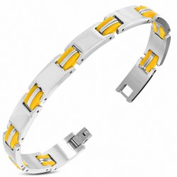 Bracelet à maillons panthère en acier inoxydable avec caoutchouc orange clair 418