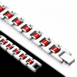 Bracelet à maillons panthère en acier inoxydable avec caoutchouc rouge 422