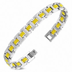 Bracelet à maillons panthère en acier inoxydable avec caoutchouc jaune 424