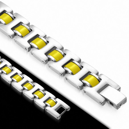 Bracelet à maillons panthère en acier inoxydable avec caoutchouc jaune 424