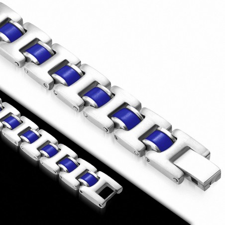 Bracelet à maillons panthère en acier inoxydable avec caoutchouc bleu 425