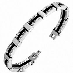 Bracelet à maillons panthère en acier inoxydable avec caoutchouc noir 431