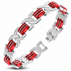 Bracelet à maillons en acier inoxydable avec maillons celtiques torsadés en caoutchouc rouge  homme