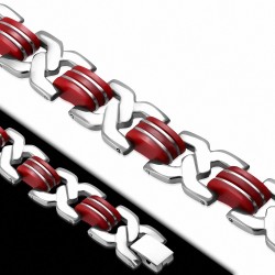 Bracelet à maillons en acier inoxydable avec maillons celtiques torsadés en caoutchouc rouge  homme