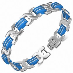 Bracelet à maillons  hommes en acier inoxydable avec maillons celtiques torsadés en caoutchouc bleu clair