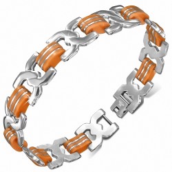 Bracelet à maillons en acier inoxydable avec maillons celtiques torsadés en caoutchouc orange  hommes