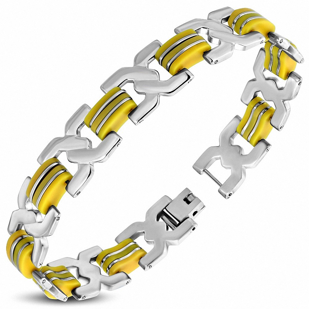 Bracelet à maillons en acier inoxydable avec maillons celtiques torsadés en caoutchouc jaune  homme