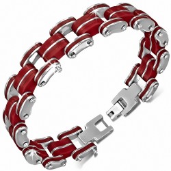 Bracelet à maillons  hommes en acier inoxydable avec caoutchouc rouge 446