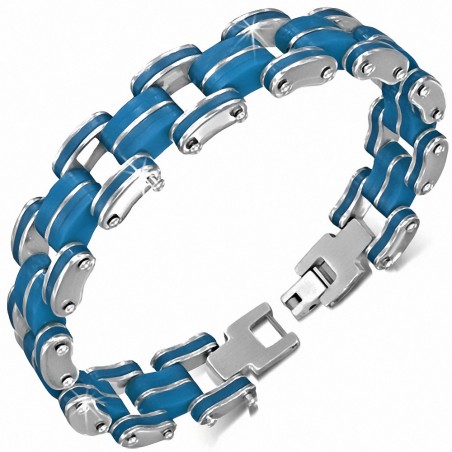 Bracelet à maillons  hommes en acier inoxydable avec caoutchouc bleu 447