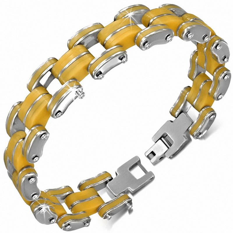 Bracelet à maillons  hommes en acier inoxydable avec caoutchouc orange 449