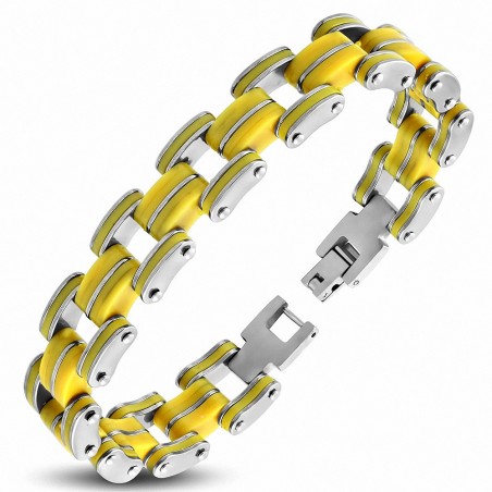 Bracelet à maillons  hommes en acier inoxydable avec caoutchouc jaune 450