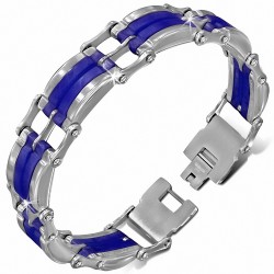 Bracelet à maillons  hommes en acier inoxydable avec caoutchouc bleu 455