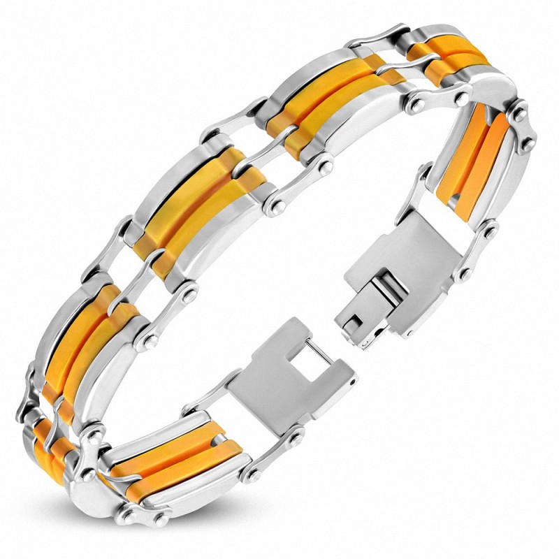 Bracelet à maillons  hommes en acier inoxydable avec caoutchouc orange 456