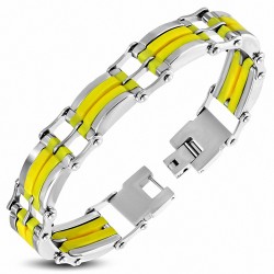 Bracelet à maillons  hommes en acier inoxydable avec caoutchouc jaune 457