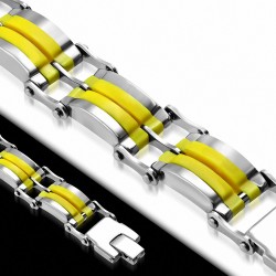 Bracelet à maillons  hommes en acier inoxydable avec caoutchouc jaune 457