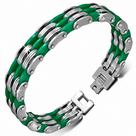 Bracelet à maillons  hommes en acier inoxydable avec caoutchouc vert 466