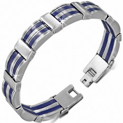 Bracelet à maillons panthère en acier inoxydable avec caoutchouc bleu royal 472