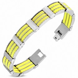 Bracelet à maillons panthère en acier inoxydable avec caoutchouc jaune 474